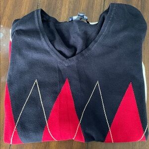Tommy Hilfiger Navy and Red Patterned Sweater